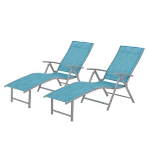 2-Piece Metal Outdoor Chaise Lounge in Blue