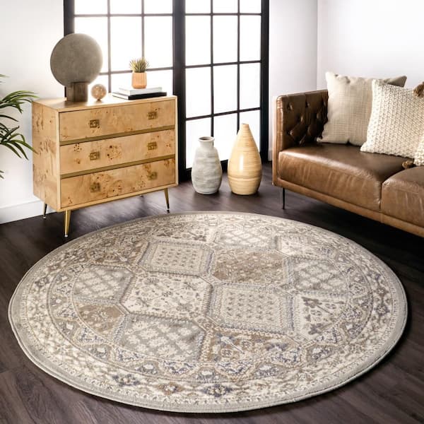Melange Tiles Taupe 8 ft. Round Indoor Area Rug