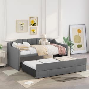 Gray Twin Size Upholstered Daybed with Trundle and Three Drawers