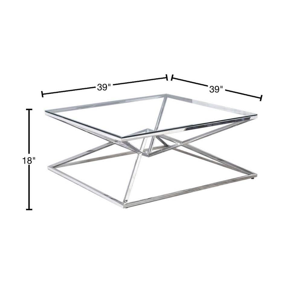 39" Square Clear Glass and Silver Coffee Table