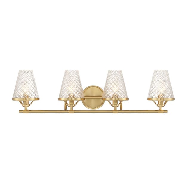 Savoy House Candler 32 in. 4-Light Warm Brass Vanity Light with Clear Glass Shades