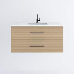 Napa 48" W x 22" D x 21-3/8" H Single Sink Bathroom Vanity Wall Mounted in Sand Pine with White Quartz Countertop