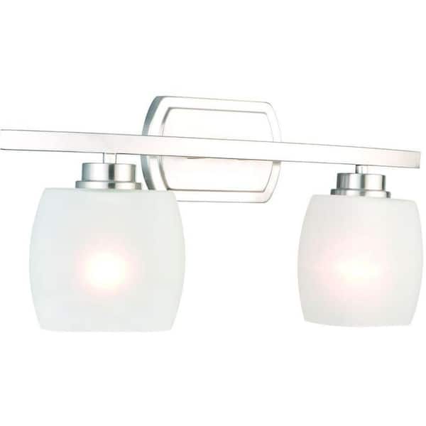 Hampton Bay Tamworth 2-Light Brushed Nickel Vanity Light with Frosted Glass Shades