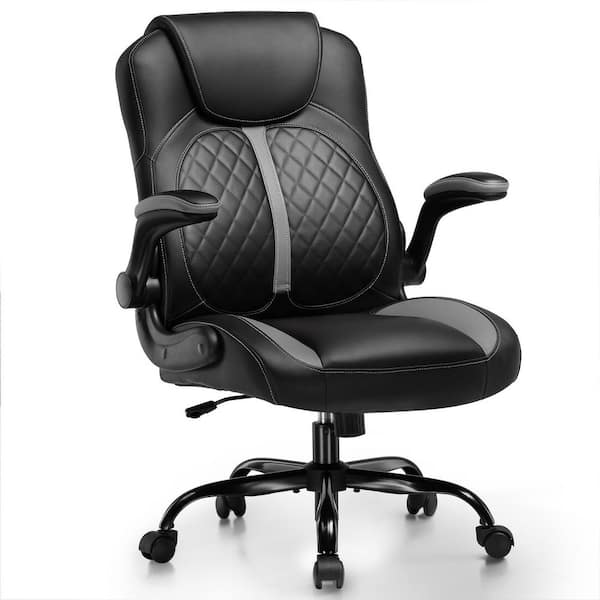 ComHoma Gaming Chair with Flip-Up Armrest Faux Leather Office Chair with Rocking Function Ergonomic Computer Chair,Gray