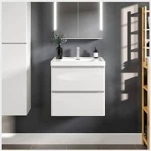 Glazzy 24 in. W x 16 in. D x 25 in. H Floating Bathroom Vanity in White with White Acrylic Top with White Sink