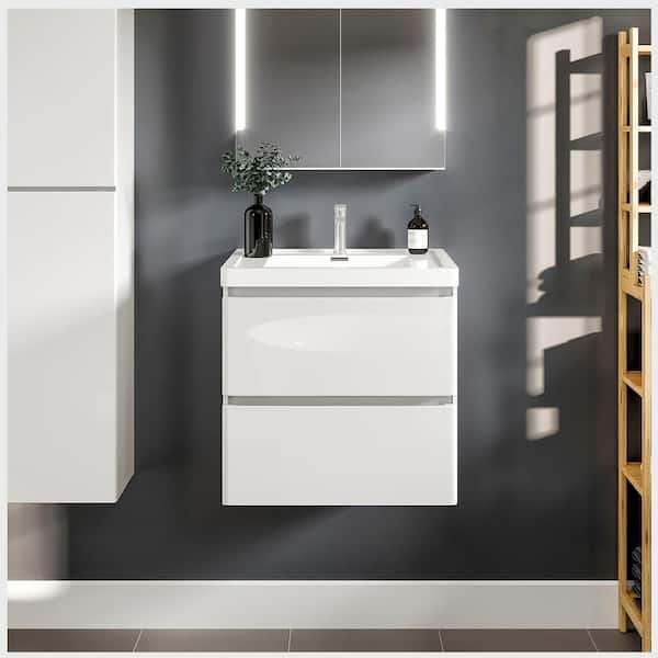 Eviva Glazzy 24 in. Single Sink Floating White Bath Vanity with White Acrylic Top (Assembled)
