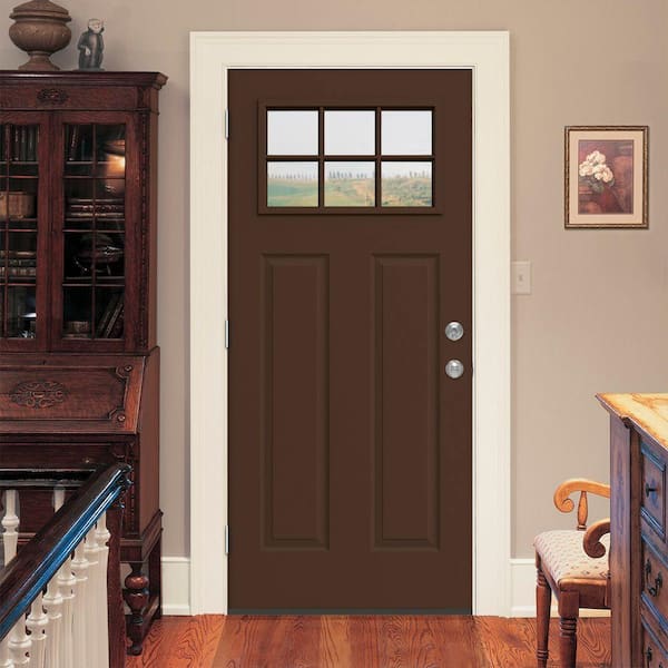 JELD-WEN 30 in. x 80 in. 6 Lite Craftsman Dark Chocolate Painted