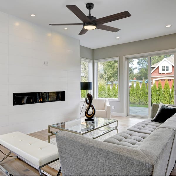 Trafford 52 in. Color Changing Integrated LED Indoor Matte Black 10-Speed DC Ceiling Fan with Light Kit/Remote Control