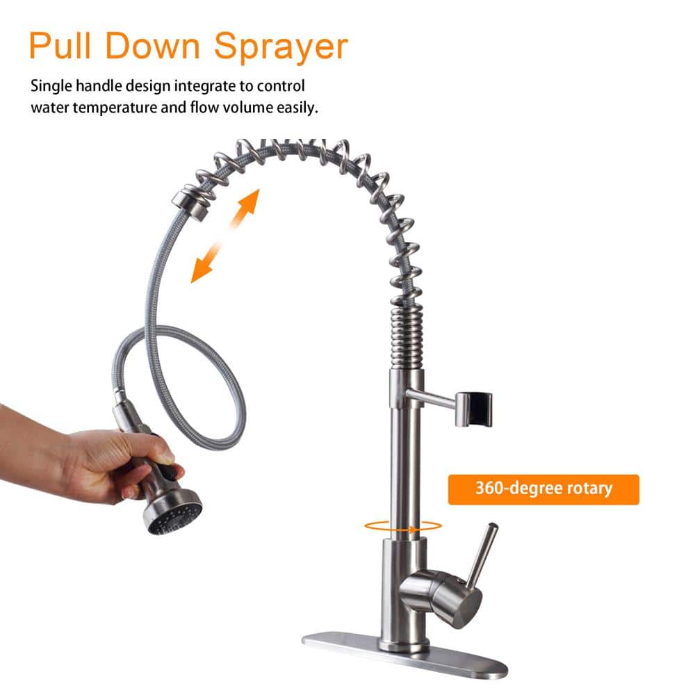 Brushed Nickel Single Handle Pull Down Kitchen Faucet with Pull-out Spray