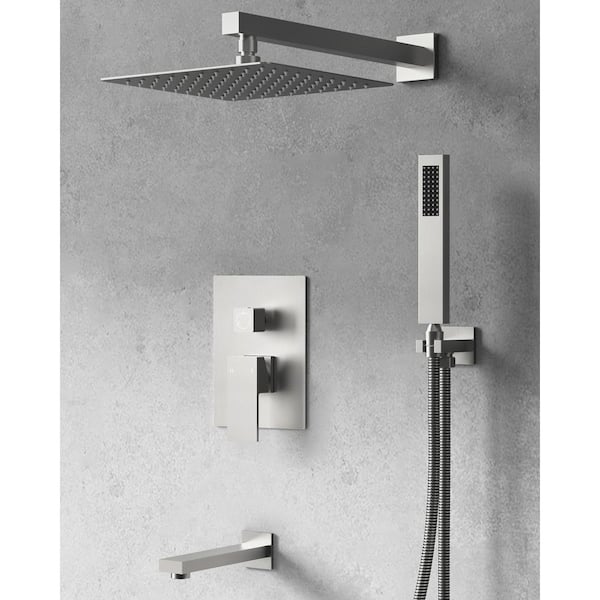 GRANDJOY Classic Rain Double Handle 3-Spray Shower Faucet 2.5 GPM with Anti Scald in Brushed Nickel