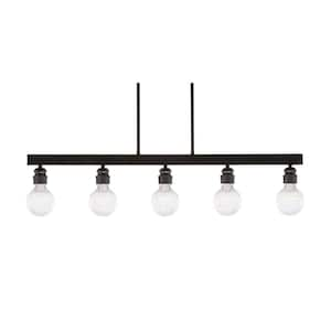 Albany 60-Watt 5-Light Espresso Linear Pendant Light with 4-Watt LED Bulbs Shades and No Bulbs Included