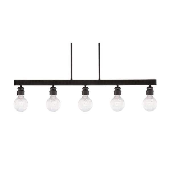 Unbranded Albany 60-Watt 5-Light Espresso Linear Pendant Light with 4-Watt LED Bulbs Shades and No Bulbs Included