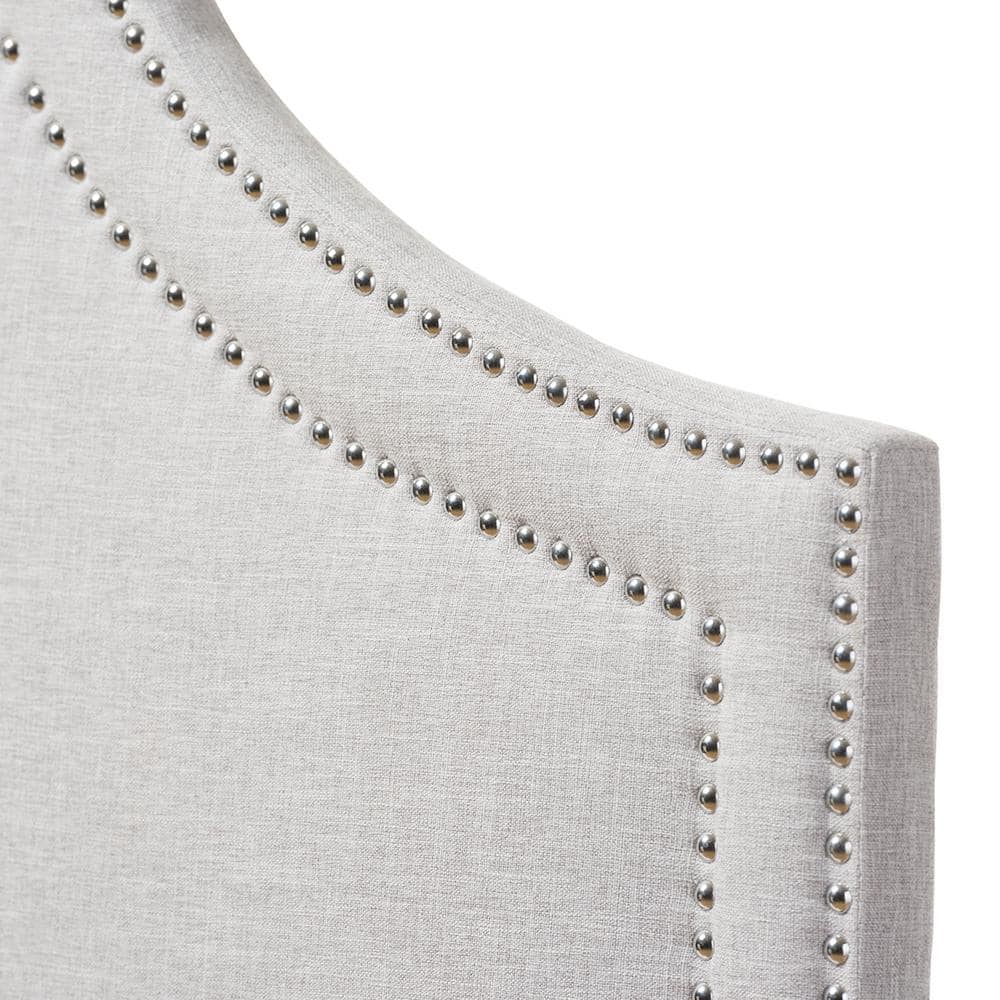 Greyish Beige Upholstered Full Headboard with Nailhead Trim