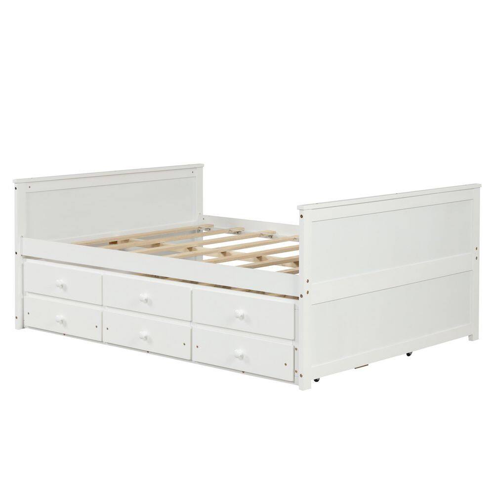 URTR White Wood Frame Full Size Platform Bed Frame with 3-Drawers ...