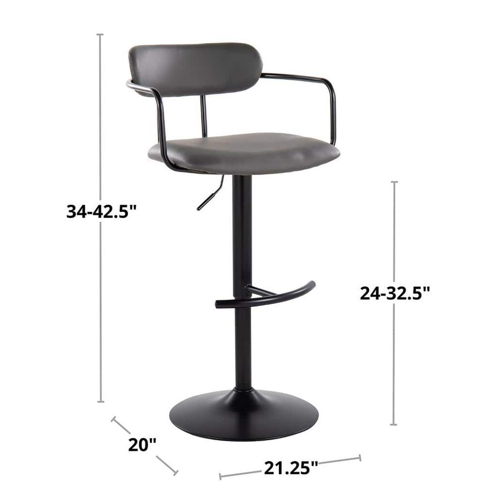 Gray Adjustable Swivel Bar Stools with Metal Frame