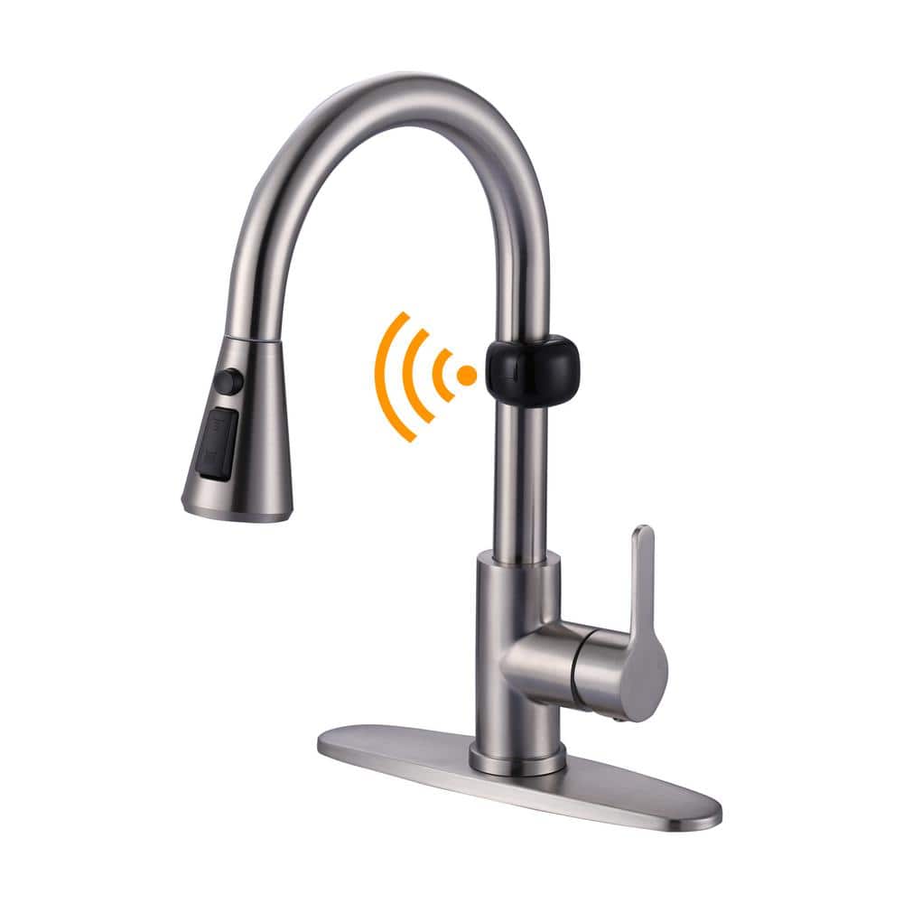 Touchless 360° Spout Swivel Single Handle Pull-Out Sprayer Kitchen Faucet in Brushed Nickel