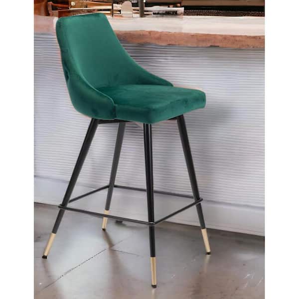 HomeRoots 25.6 in. Green Low Back Metal Counter Height Bar Chair with Upholstery Seat