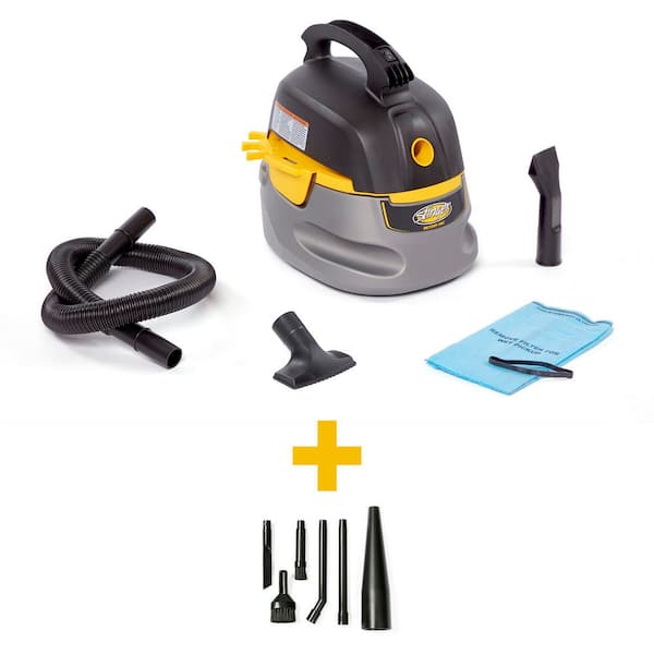 2.5 Gal. 1.75 Peak HP Small Shop Vacuum Wet Dry Vac with Filter Bag, Hose, Accessories and Micro-Cleaning Kit HD2025B