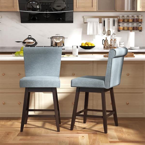 39 in. H Gray High Back Wood Bar Stool with Wood Seat Set of 2