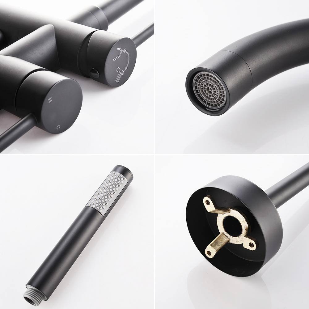 Matte Black Floor Mount Freestanding Tub Filler with Handheld Shower