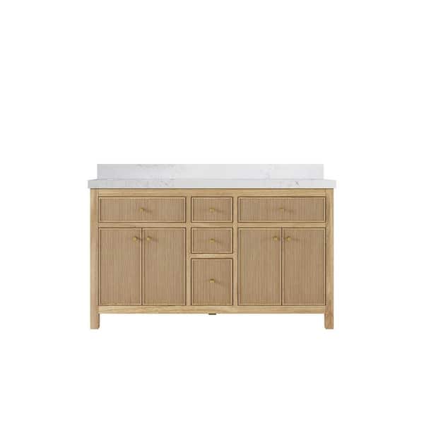 Willow Collections Sonoma Teak 60 in. W x 22 in. D x 36 in. H Double Sink Bath Vanity in Light Natural with 2 in. Empira Quartz Top