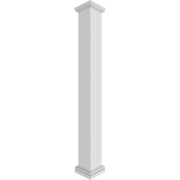 Ekena Millwork 9-5/8 in. x 10 ft. Premium Square Non-Tapered, Smooth PVC Column Wrap Kit, Tuscan Capital and Base