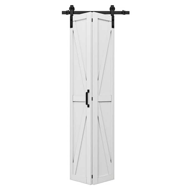 32 in. x 84 in. Paneled K Shape Solid Core White Finished Composite Bi-fold Door Barn Door with Hardware Included