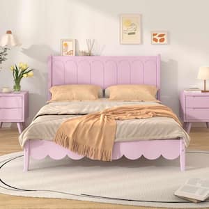 Pink Wood Frame Full Size Retro Style Platform Bed with Rectangular Headboard, No Need Box Spring