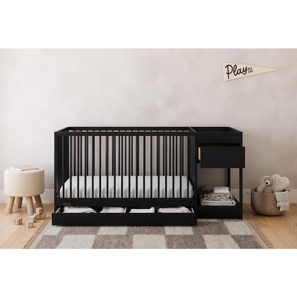 Teddi Black 5-in-1 Convertible Crib and Changer with Drawer