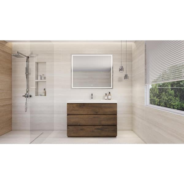 Angeles 48 in. W Vanity in Rosewood with Reinforced Acrylic Vanity Top in White with White Basin
