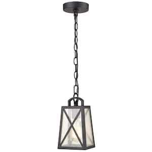 60 Watt 1 Light Black Finished Shaded Pendant Light with Seeded glass Glass Shade and No Bulbs Included