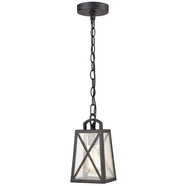 CLAXY 60 Watt 1 Light Black Finished Shaded Pendant Light with Seeded glass Glass Shade and No Bulbs Included