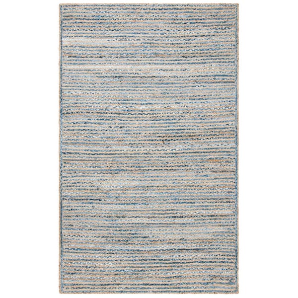 SAFAVIEH Cape Cod Natural/Blue 4 ft. x 6 ft. Braided Striped Area Rug