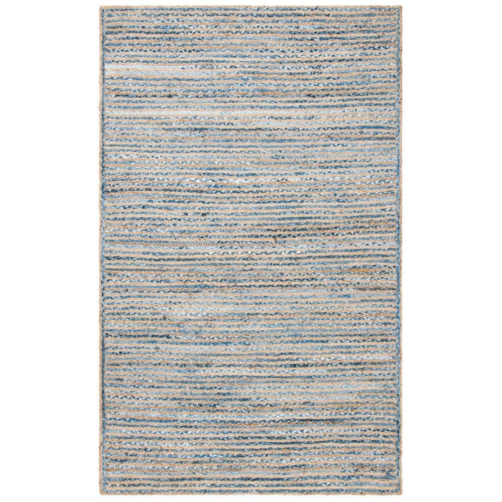 SAFAVIEH Cape Cod Andrina Braided Striped Jute Area Rug  6  x 9   Natural/Blue