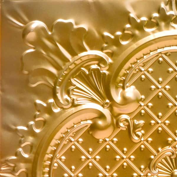 FROM PLAIN TO BEAUTIFUL IN HOURS Take Home Sample - Majestic Lincoln Copper 1 ft. x 1 ft. Decorative Tin Style Lay-in Ceiling Tile (1 sq. ft./case)