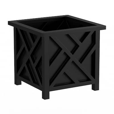 Black Plastic Square Planter Box with Lattice Pattern
