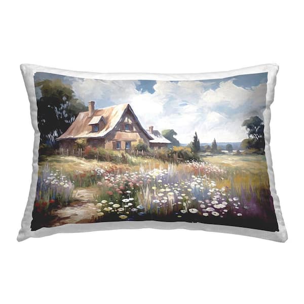Stupell Industries Pleasant Cottage Meadow Multi-Color Floral Polyester 14 in. x 20 in. Throw Pillow