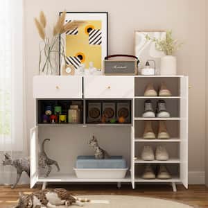 Modern Large Cat Washroom Cabinet with Storage Shelf, Indoor Cat Litter Box Enclosure with Drawers, Decorative Pet House