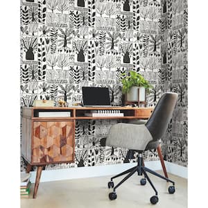 60.75 sq.ft. Black Primitive Trees Wallpaper