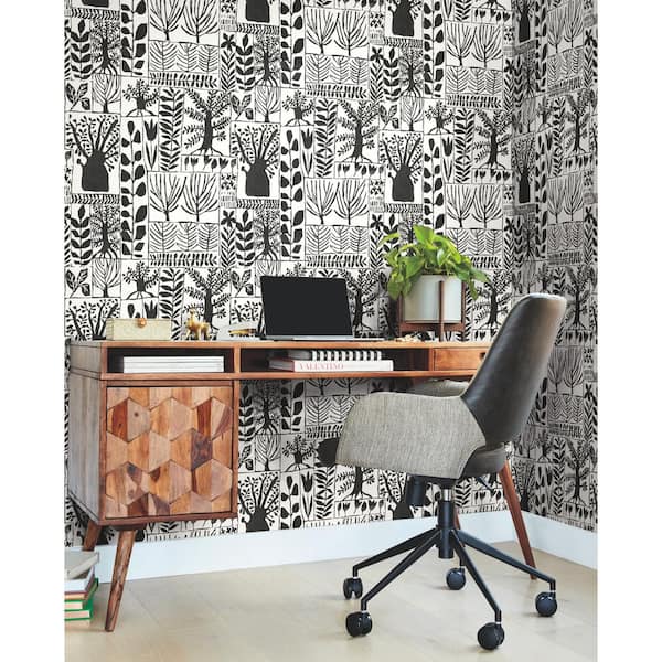 60.75 sq.ft. Black Primitive Trees Wallpaper