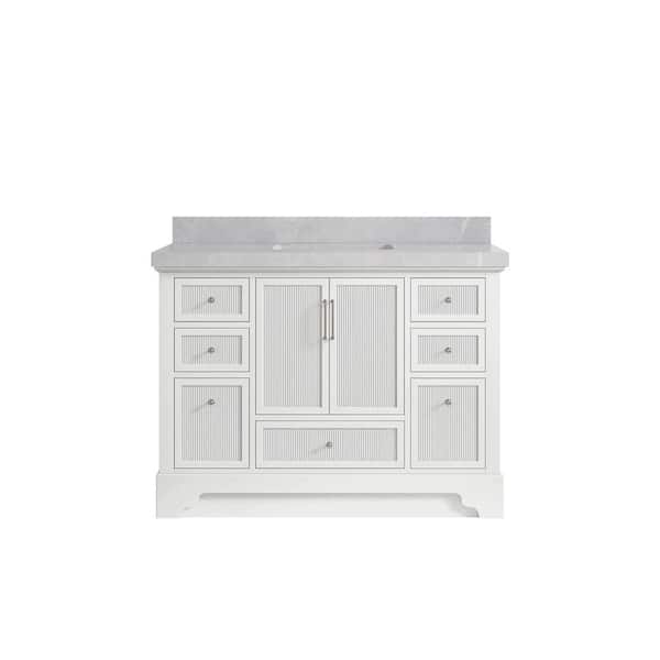 Willow Collections Alys 48 in. W x 22 in. D x 36 in. H Single Sink Bath Vanity in White with 2 in. Pearl Gray Quartz Top