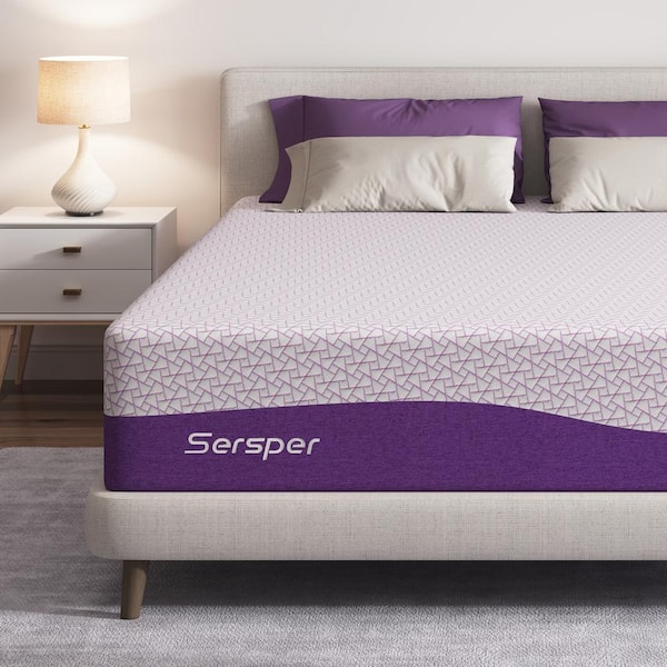 Sersper Purple King size Medium Firm Memory Foam 12 in. Bed in a box Mattress