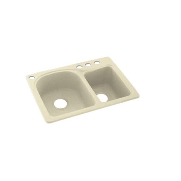 Swan Dual-Mount Solid Surface 25 in. x 18 in. 4-Hole 60/40 Double Bowl Kitchen Sink in Bone
