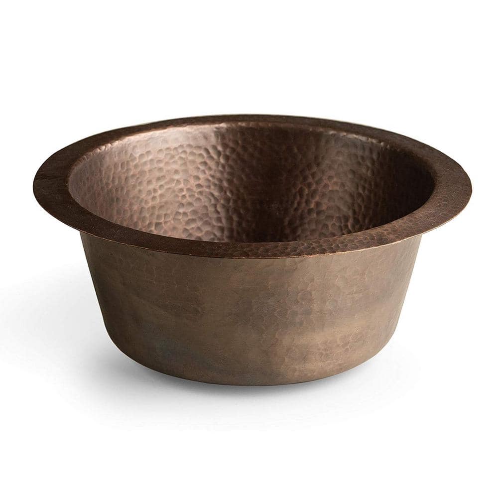 Hand Hammered Pure Copper Round Bar Prep Sink, 12 Inches