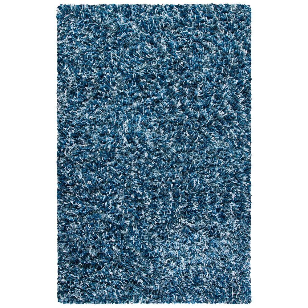 Navy and Ivory Handmade Tufted Shag Area Rug 6' x 9'