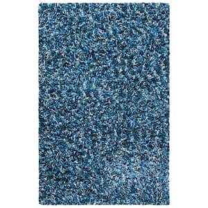 Rio Shag Navy/Ivory 6 ft. x 9 ft. Solid Area Rug