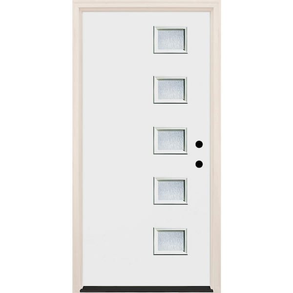 Builders Choice 36 in. x 80 in. Left-Hand/Inswing 5 Lite Rain Glass Unfinished Fiberglass Prehung Front Door with 6-9/16 in. Frame