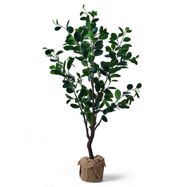 Elements 47 in. Green Artificial Ficus Tree in Burlap Covered Pot 5268808 The Home Depot