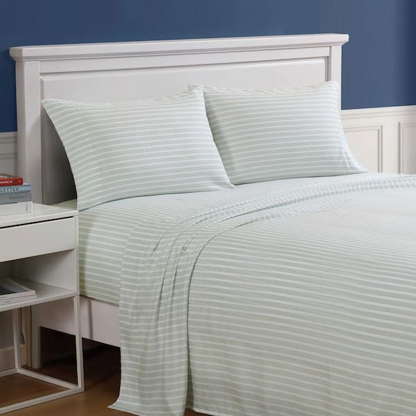 Beasley Stripe 4-Piece White/Sage Green Microfiber Queen Sheet Set