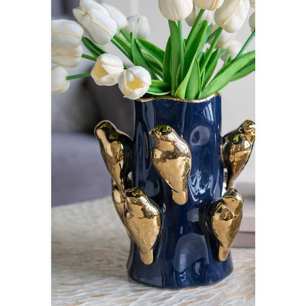 6.6 in. Set of 4 Gold Bud Vintage Pedestal Urn Vases, 6.6&quot